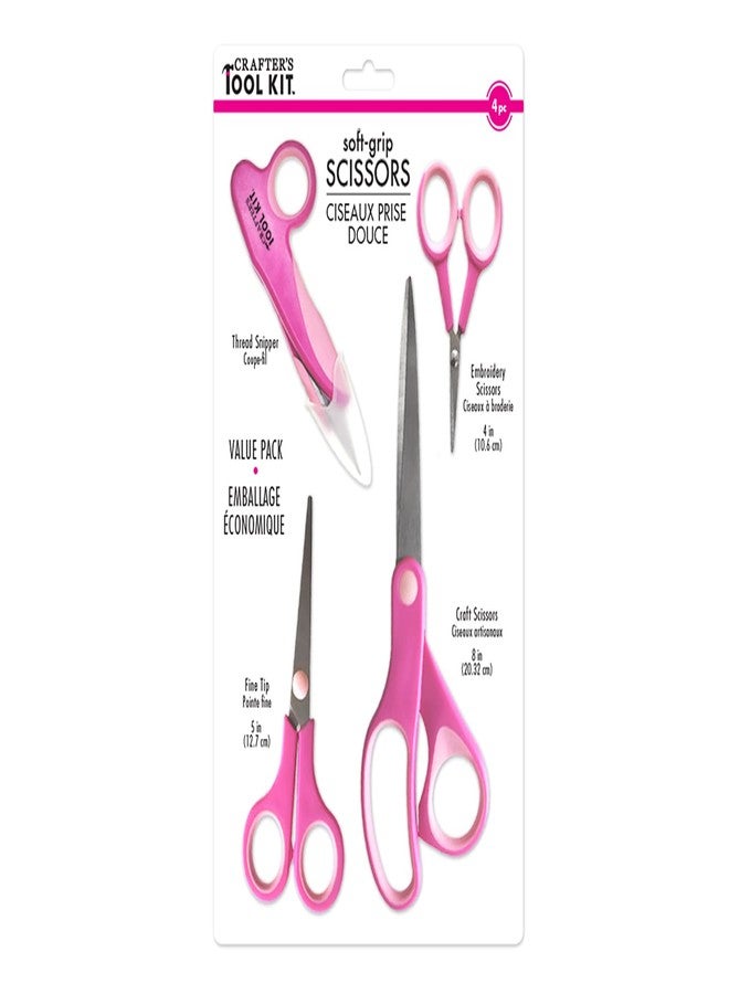 Multicraft Crafter's Soft-Grip Scissors Toolkit Set of 4 - Pink - Embroidery, Craft, Fine Tip, and Thread Snipper - Image 2
