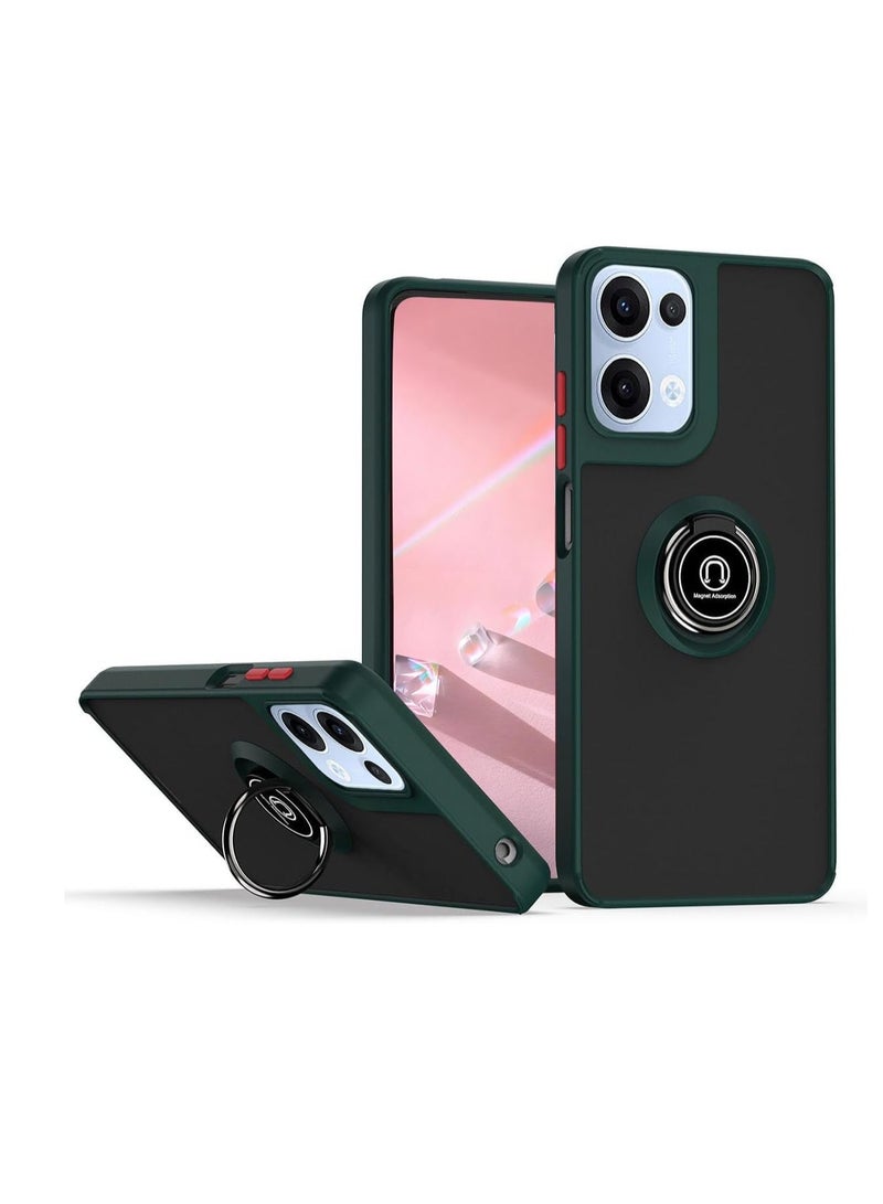 Case for Oppo Reno13 Case Cover Metal Ring Holder Grip Kickstand Car Magnetic Mount Shockproof Matte Hard Back Bumper Case for Reno 13 5G Green