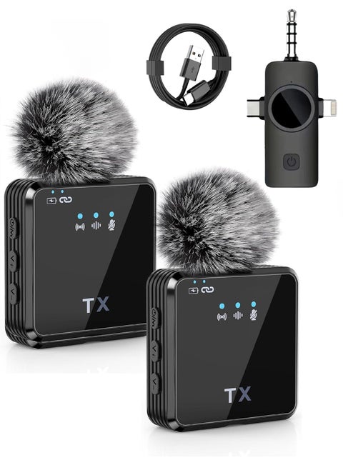 Wireless Lavalier Microphone - 3 in 1 Microphone Tik Tok Live Mobile Video Recording 2.4G Noise Cancelling Mini Microphone - For iPhone / Android / Camera