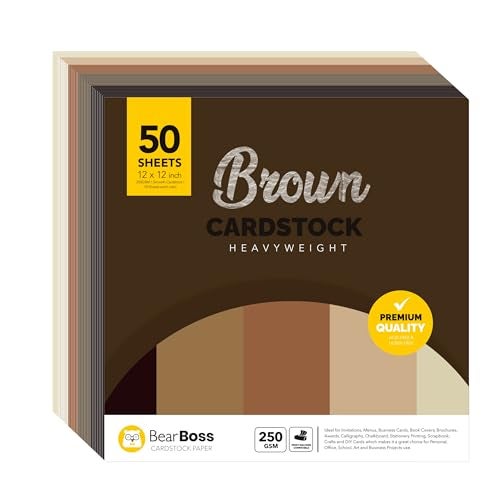BearBoss Brown Kraft Cardstock Paper 12x12 inch 50 Sheets, Heavyweight 92lb Cover for Crafts DIY Cards Making - Image 1