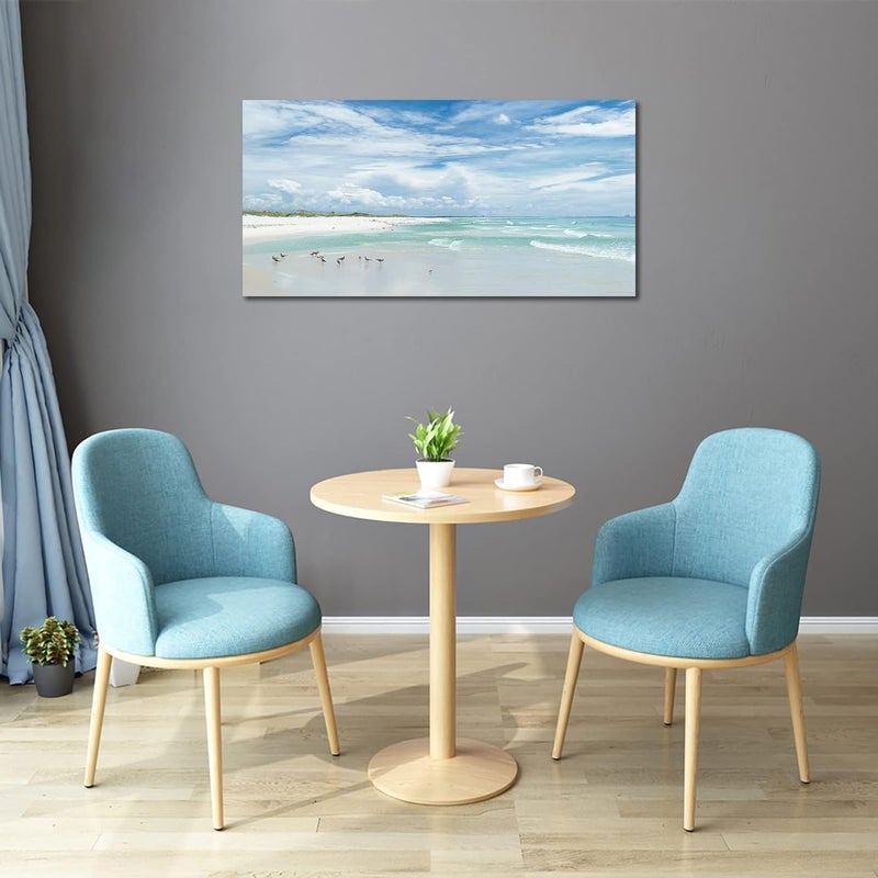 Al Raied ARS Sea Beach Canvas Art 20x40 Inch - Aqua Ocean Wall Art with Sea Birds - Image 4