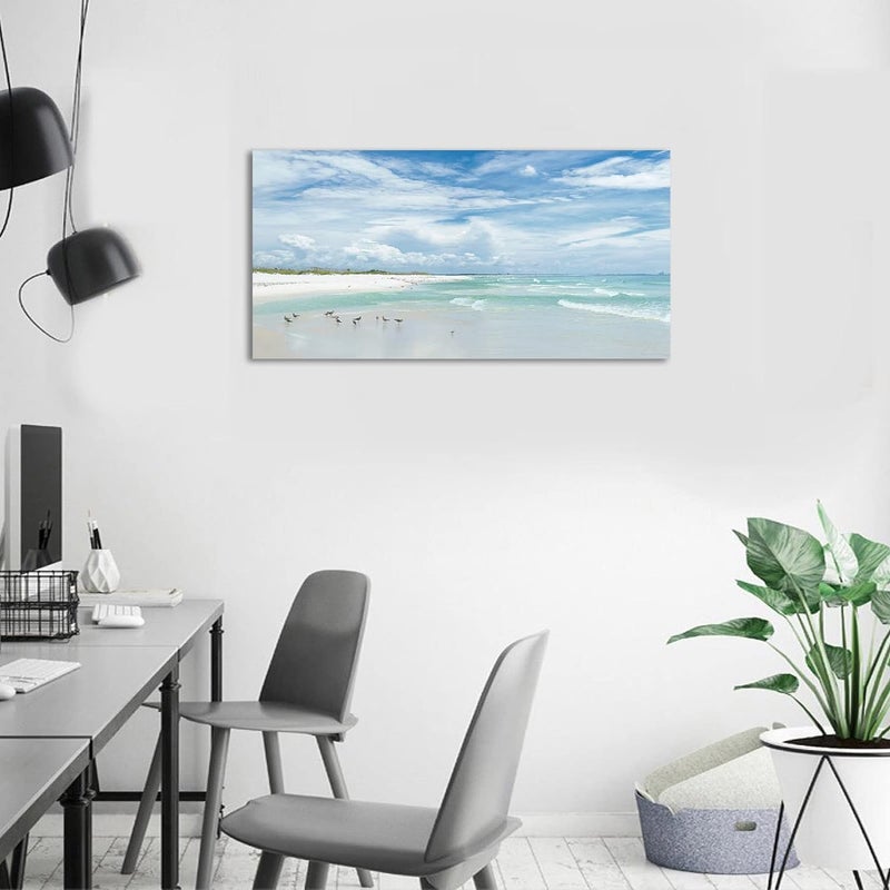 Al Raied ARS Sea Beach Canvas Art 20x40 Inch - Aqua Ocean Wall Art with Sea Birds - Image 5