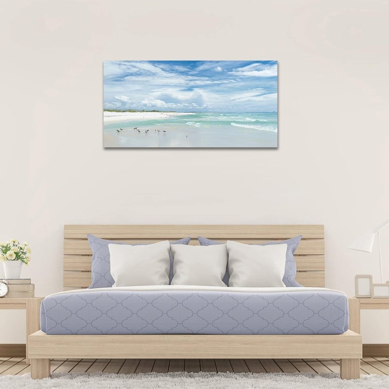 Al Raied ARS Sea Beach Canvas Art 20x40 Inch - Aqua Ocean Wall Art with Sea Birds - Image 3