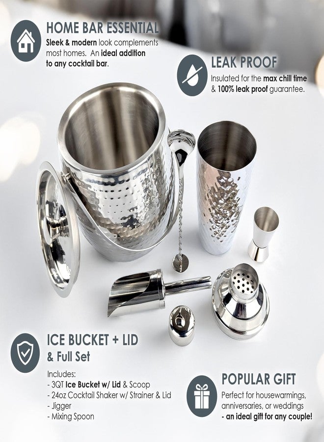 BREKX Insulated Ice Bucket for Cocktail Bar with Drink Shaker 5-Piece Cocktail Set for Parties with Lid and Scoop - Bartender Accessories, Bartending Kit for Home Bar or Gifting - Image 4