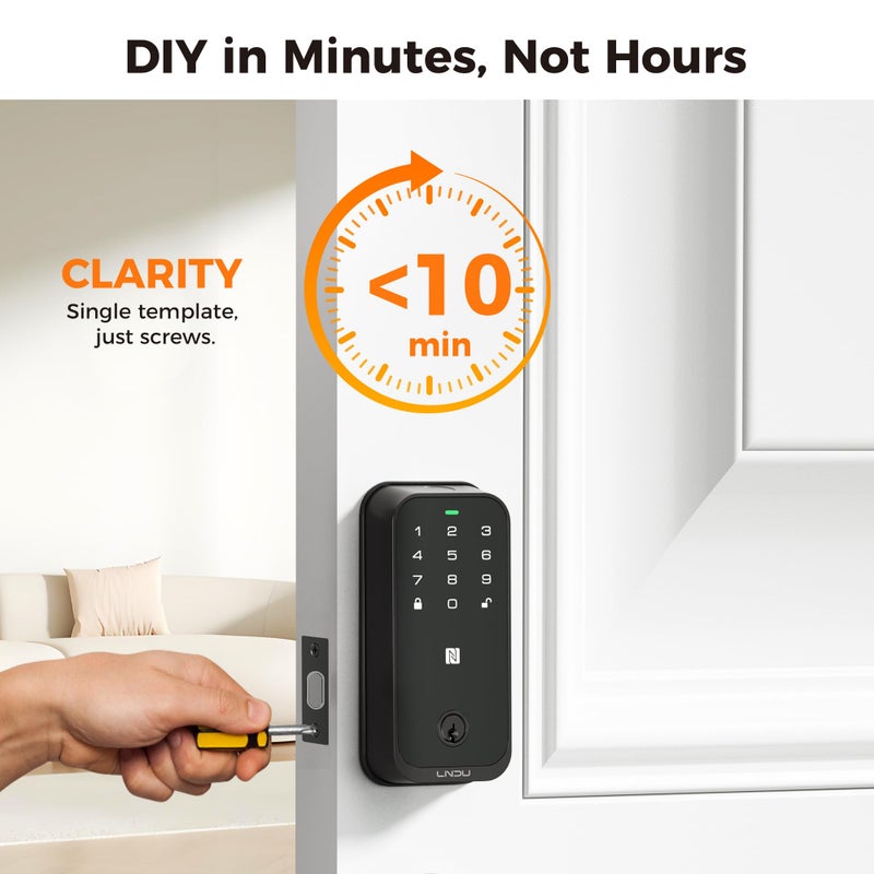 LNDU Smart Door Lock, Apple Home Key, No Hub Needed, Fingerprint Keyless Entry Door Lock, WiFi Keypad Deadbolt, APP Control, Auto Lock, Anti-Peep PIN, BHMA Grade 3, Alexa Compatible,US Tel Support - Image 5