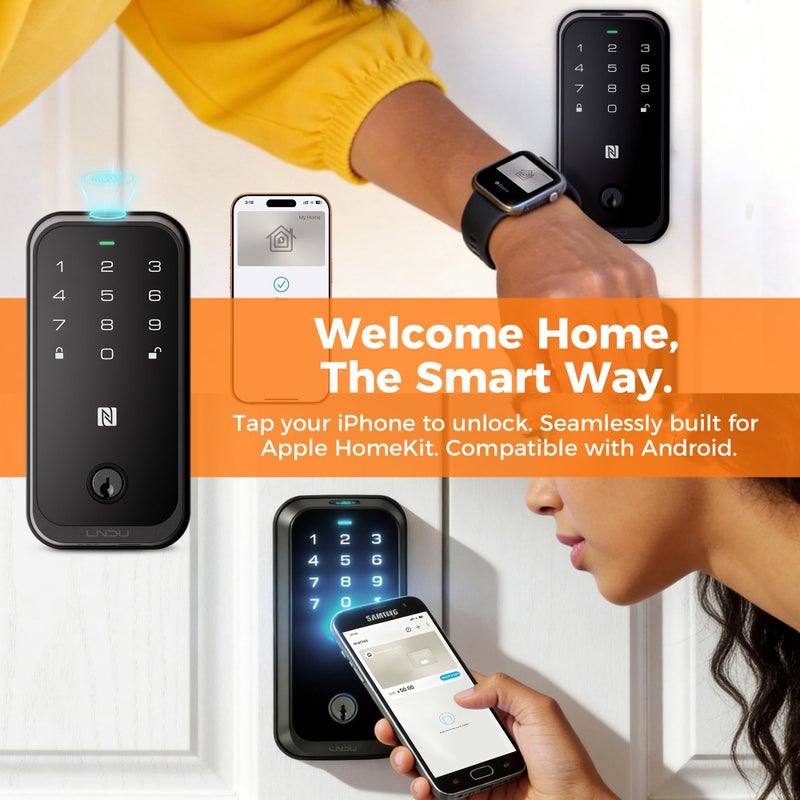 LNDU Smart Door Lock, Apple Home Key, No Hub Needed, Fingerprint Keyless Entry Door Lock, WiFi Keypad Deadbolt, APP Control, Auto Lock, Anti-Peep PIN, BHMA Grade 3, Alexa Compatible,US Tel Support - Image 2