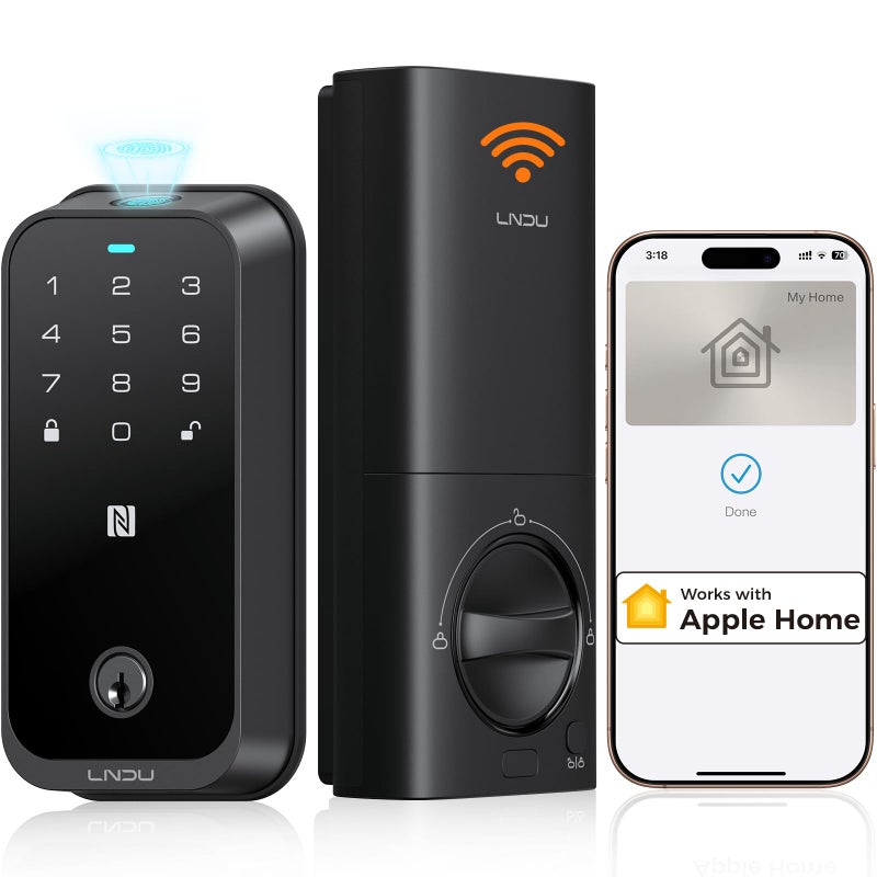LNDU Smart Door Lock, Apple Home Key, No Hub Needed, Fingerprint Keyless Entry Door Lock, WiFi Keypad Deadbolt, APP Control, Auto Lock, Anti-Peep PIN, BHMA Grade 3, Alexa Compatible,US Tel Support - Image 1