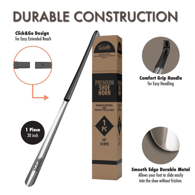Velette Metal Shoe Horn Long Handle for Seniors - 30" Extra Long Shoe Horn for Women, Men and Kids - Shoehorn, Boot Horns, Shoehorn Long-Handle, Elderly Must Haves - Shoes Spoon, Stick, Helper - Image 4