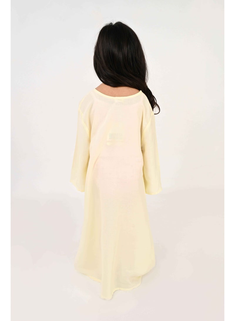 Linelle Kids Jalabiya – Yellow Rayon Maxi with Full Loose Sleeves and Tassel Detailing - Image 4