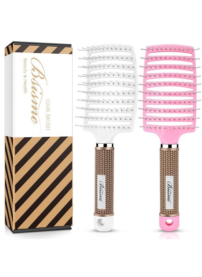 Bsisme - Hair Brush Set Curved Vented Detangling Hair Brushes For Women Men Kids Professional Vent Styling Brush For Wet Dry Curly Thick Straight Hair Fast Blow Drying Brush (Pink+ White) - Image 1