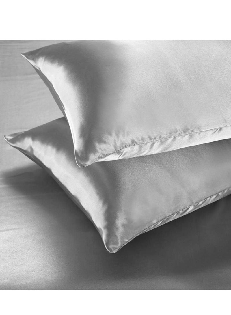 Bedding Duvet Cover Sets, 3 Pieces Satin Bedding Set, Queen Size Silky Duvet Covers Collection, 1x Cooling Duvet Cover 90x90 Inches and 2 Pillowcases, Comforter Not Included （Silver）  - Image 3