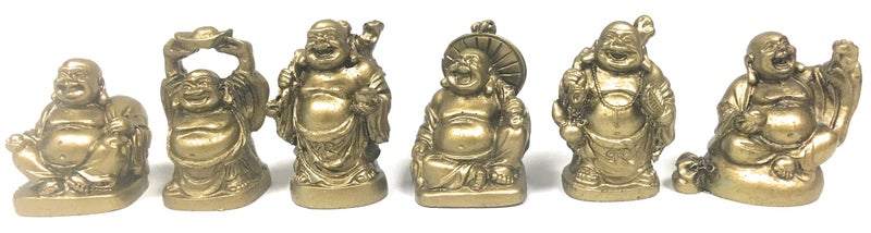 Amlong Crystal Laughing Buddha Figurine 2 inch Statue, 6 Piece Set, Gold - Image 5
