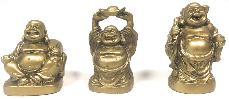 Amlong Crystal Laughing Buddha Figurine 2 inch Statue, 6 Piece Set, Gold - Image 3