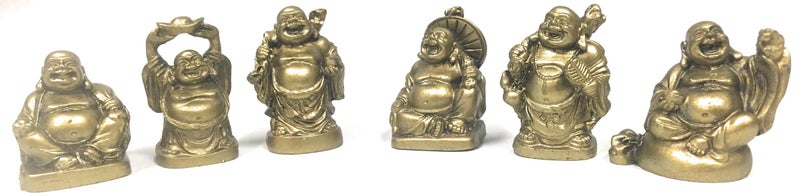 Amlong Crystal Laughing Buddha Figurine 2 inch Statue, 6 Piece Set, Gold - Image 4