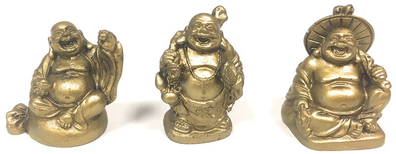 Amlong Crystal Laughing Buddha Figurine 2 inch Statue, 6 Piece Set, Gold - Image 2
