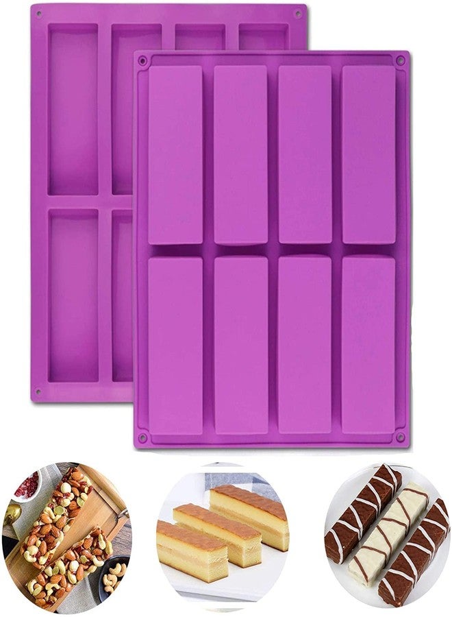 Bamutu Large Rectangle Granola Bar Silicone Mold 2PCS 8 Cavity Nutrition Cereal Bar Moulds, Energy Bar Make for Muffin Brownie Cornbread Cheesecake Pudding Cake and Soap - Image 1