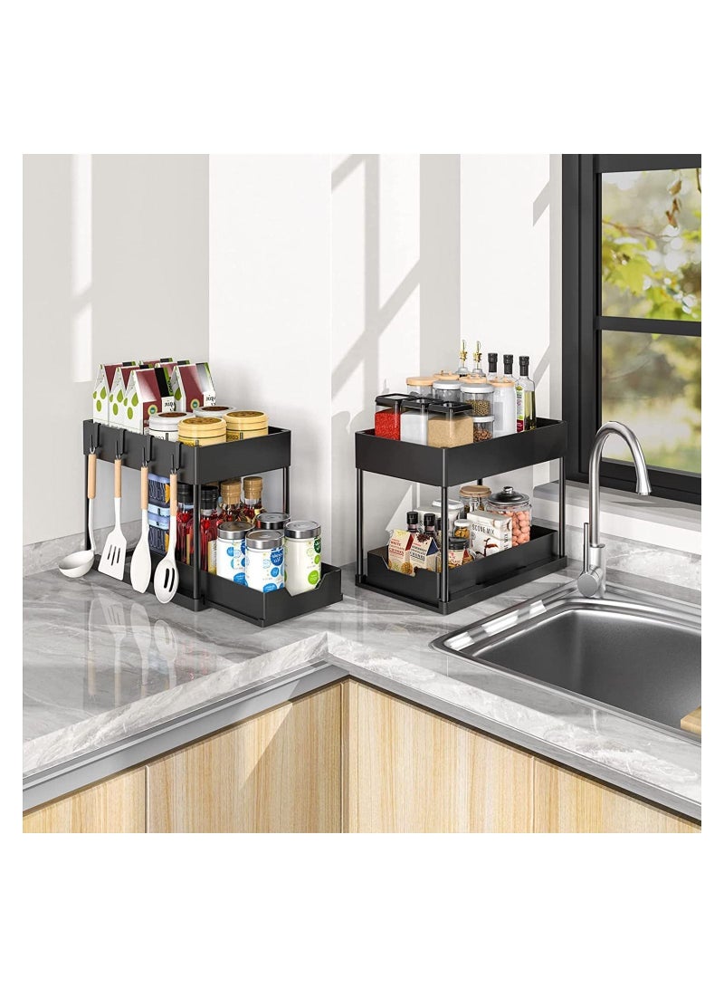 منظم تحت الحوض، تخزين تحت حوض الحمام، سلال مجموعة حمام من طبقتين مع خطافات - Image 3