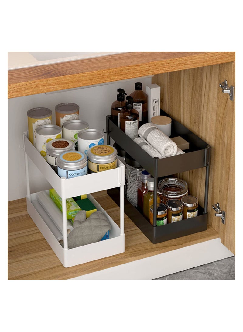 منظم تحت الحوض، تخزين تحت حوض الحمام، سلال مجموعة حمام من طبقتين مع خطافات - Image 2