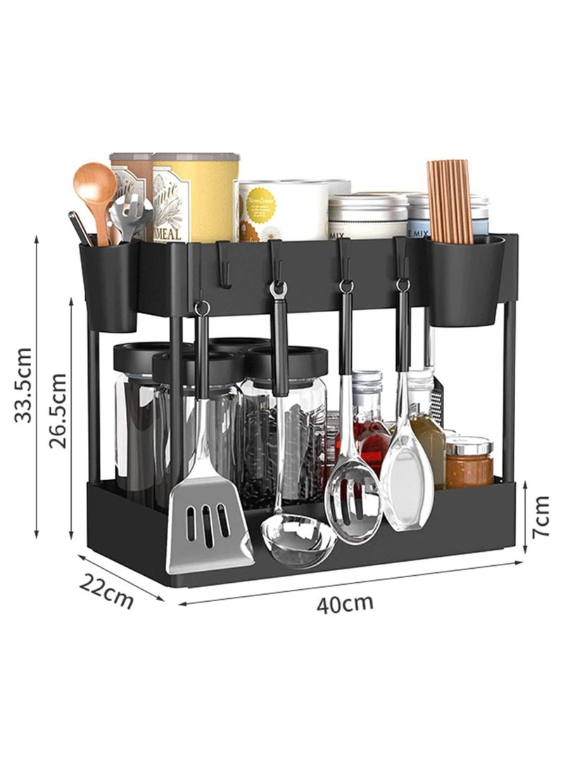 منظم تحت الحوض، تخزين تحت حوض الحمام، سلال مجموعة حمام من طبقتين مع خطافات - Image 4
