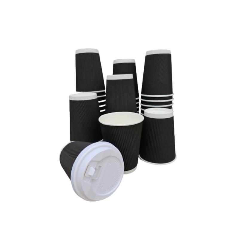 SEZ 360 ML Black Ripple Paper Cups for Coffee Tea and Cappuccino in Party Office Events and Other with Biodigradable Sugarcan Lid Pack of 25 - Image 5