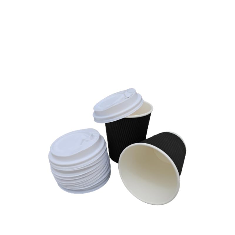 SEZ 360 ML Black Ripple Paper Cups for Coffee Tea and Cappuccino in Party Office Events and Other with Biodigradable Sugarcan Lid Pack of 25 - Image 3