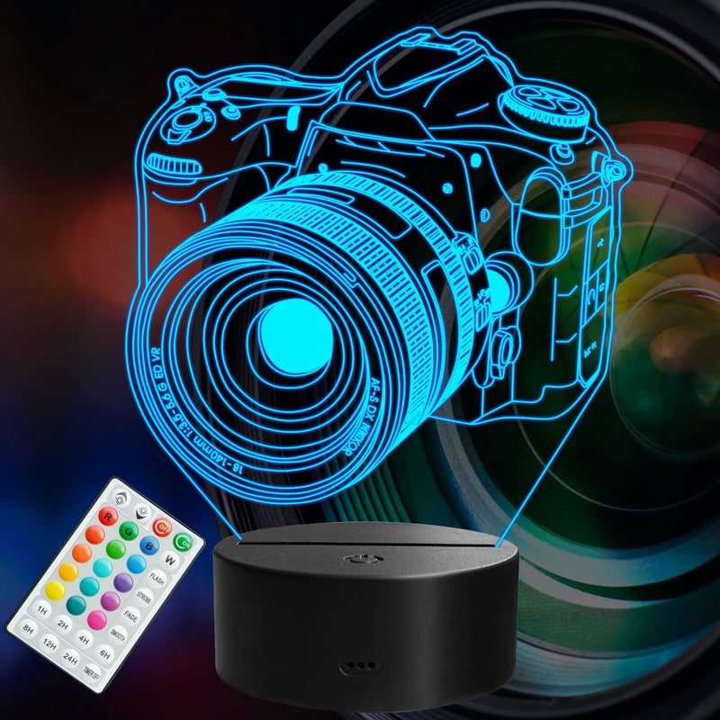 POSSHE Photographer Gifts for Men, Camera 3D Night Light with Remote Control, 16 Colors Changing, Timer, Dimmable, RGB Flashing Mode, Photography Gifts Gifts for Men Women Christmas Decor - Image 1