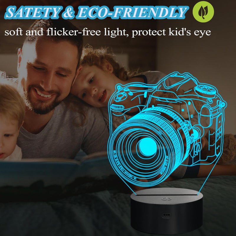 POSSHE Photographer Gifts for Men, Camera 3D Night Light with Remote Control, 16 Colors Changing, Timer, Dimmable, RGB Flashing Mode, Photography Gifts Gifts for Men Women Christmas Decor - Image 5