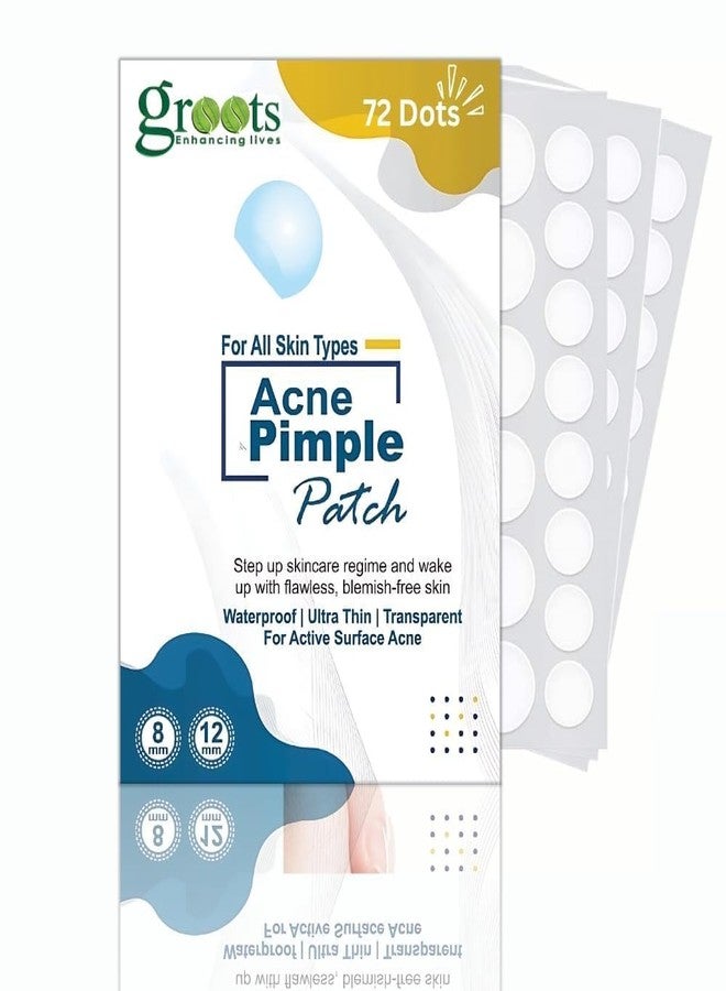 Groots Hydrocolloid Acne/Pimple Patch for Face | Absorbs Pus, Pimple Healing & Spot Clearing Patch | Waterproof & Transparent Skin Stickers for Men & Women, All Skin Types (72 patches) (pack 1) - Image 1