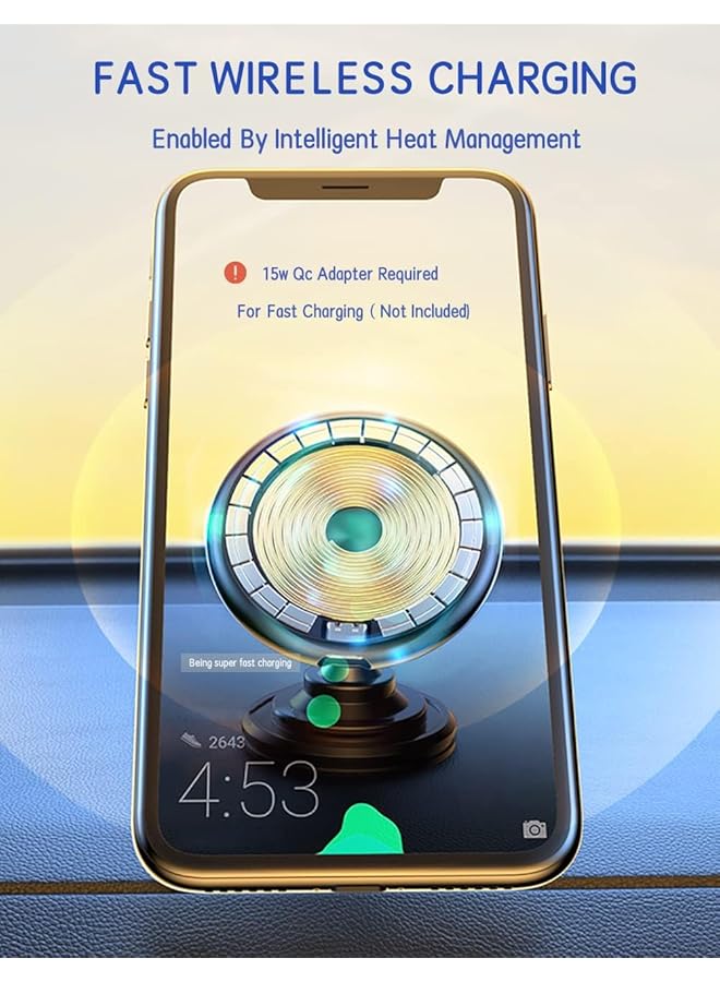 إكسفور شاحن سيارة لاسلكي 15 وات، متوافق مع حامل سيارة ماج سيف، حامل هاتف سيارة مغناطيسي/شحن سريع متوافق مع آيفون 14/14 بلس/14 برو/برو ماكس/13/12/12 13 برو/برو ماكس/ميني - Image 4