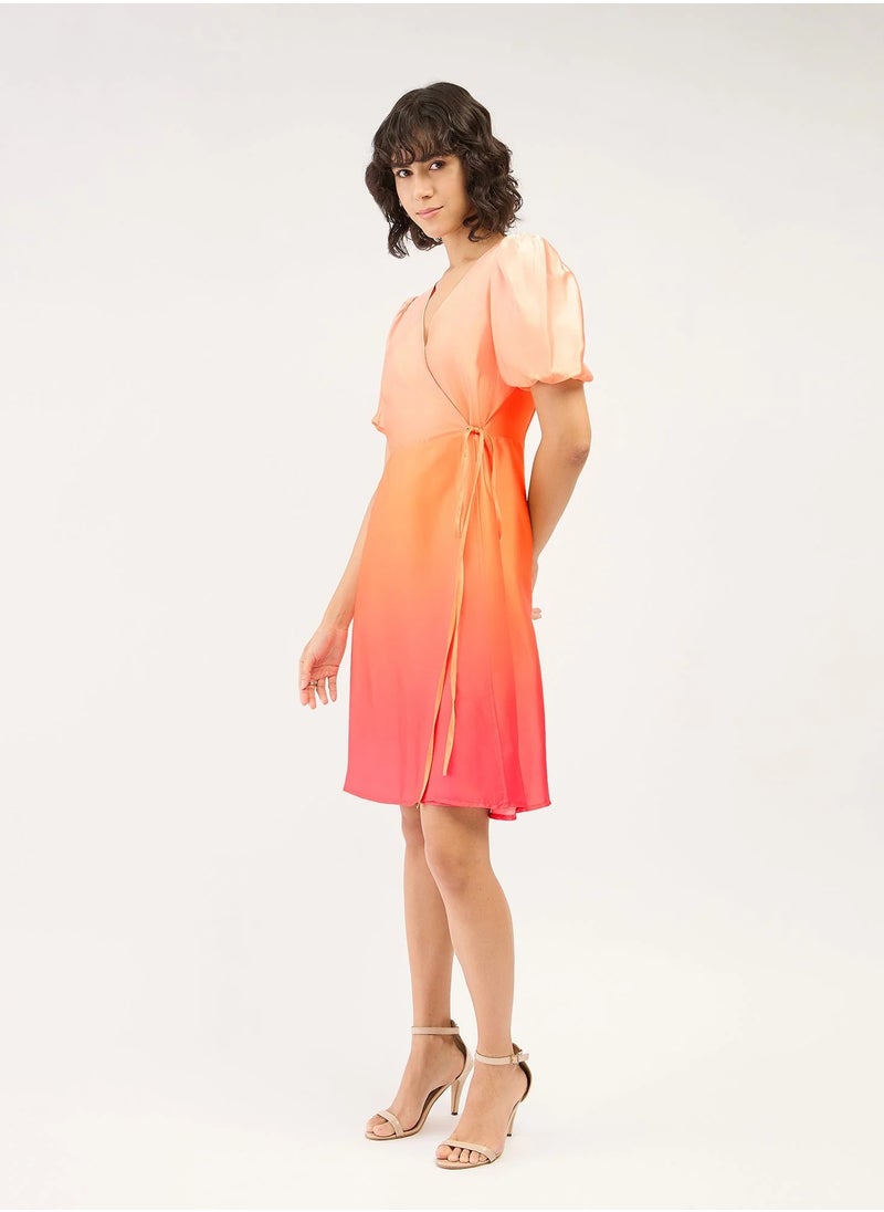 Salt Attire Women's  Ombre Effect Puff Sleeve Dress with Flattering V Neckline, Perfect for Elegant Occasions, Parties, and Everyday Wear for a Chic and Stylish Look  - Image 3