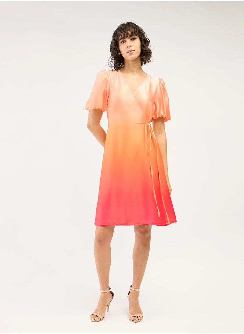 Salt Attire Women's  Ombre Effect Puff Sleeve Dress with Flattering V Neckline, Perfect for Elegant Occasions, Parties, and Everyday Wear for a Chic and Stylish Look  - Image 4