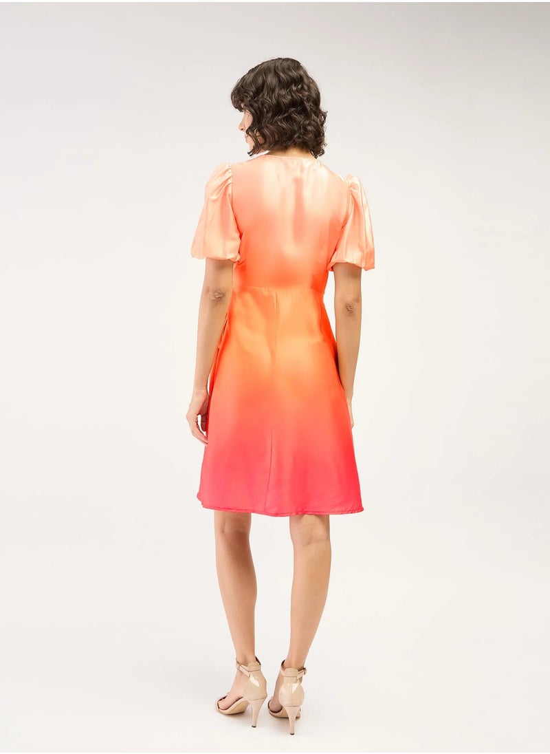 Salt Attire Women's  Ombre Effect Puff Sleeve Dress with Flattering V Neckline, Perfect for Elegant Occasions, Parties, and Everyday Wear for a Chic and Stylish Look  - Image 5