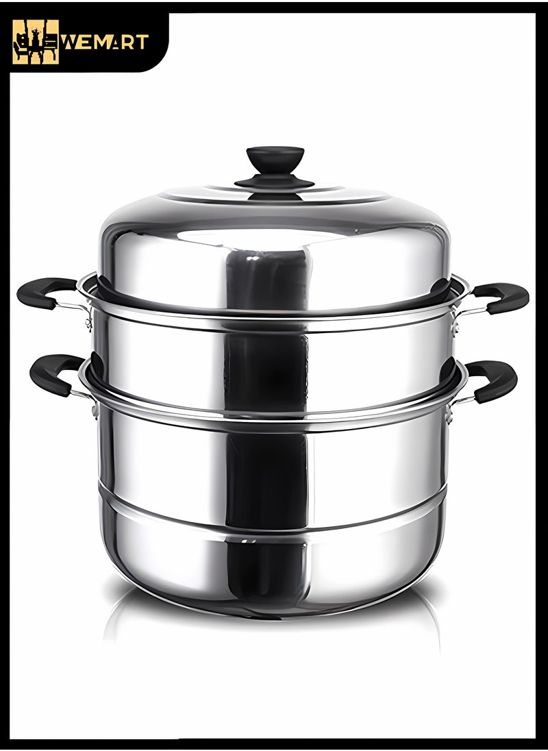 WEMART Stainless Steel Three Layer Steamer Silver 27.5×27.5×34.5CM  - Image 1