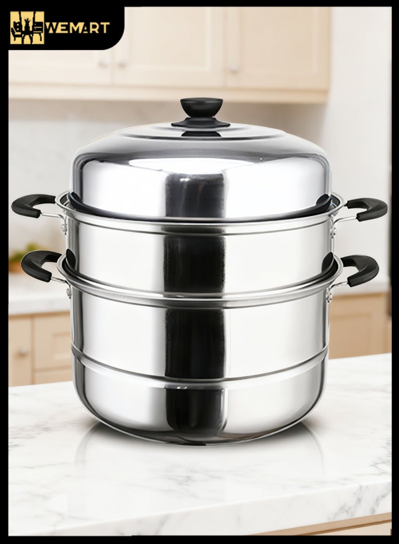 WEMART Stainless Steel Three Layer Steamer Silver, Diameter 30cm - Image 1