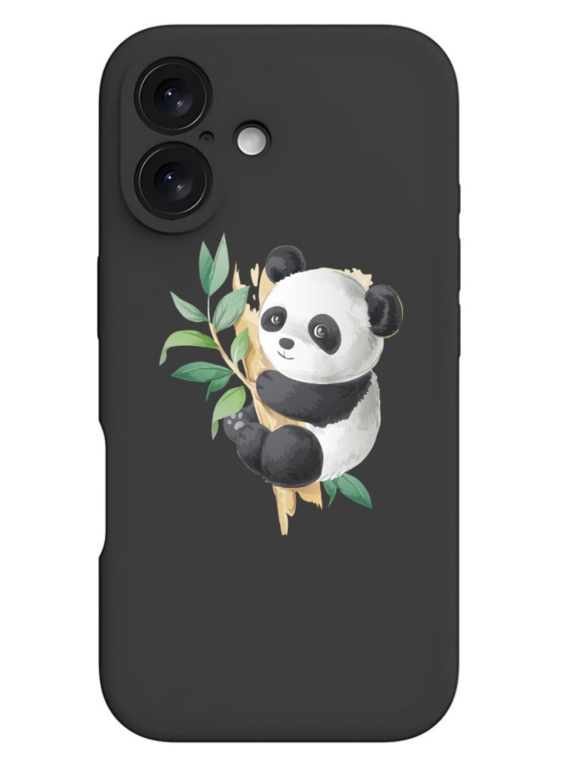 Theodor iPhone 16 Black Protective Slim Fit Case Liquid Silicone Cover with Full Body Protection Anti-Scratch Shockproof Case For iPhone - panda - Image 1