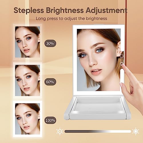 GURUN Adjustable Height Portable Folding Travel Makeup Mirror with 3 Colors Light 10X Magnification 2000mha Rechargeable Tabletop Vanity Mirror Brightness Adjustable M3003-2000 - Image 5