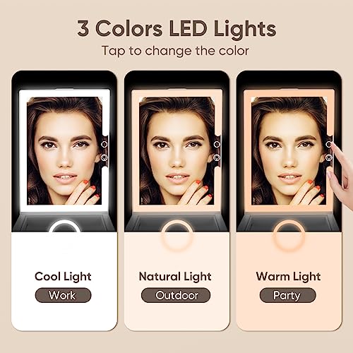 GURUN Adjustable Height Portable Folding Travel Makeup Mirror with 3 Colors Light 10X Magnification 2000mha Rechargeable Tabletop Vanity Mirror Brightness Adjustable M3003-2000 - Image 4