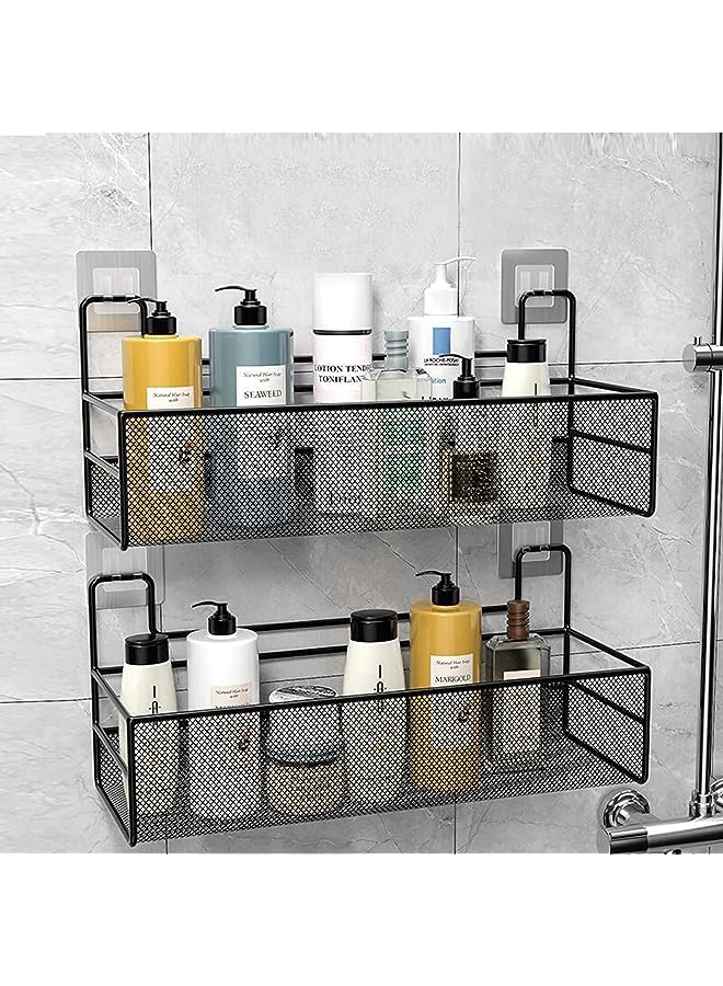 vesus (2 Pack) Hanging Shower Bathroom Shelf Basket Adhesive Wall Mounted Metal Bathroom Organizer Organizer for Bathroom Storage Shower Gel Organizer, Kitchen Shelf Rack, Stainless Steel - Image 1