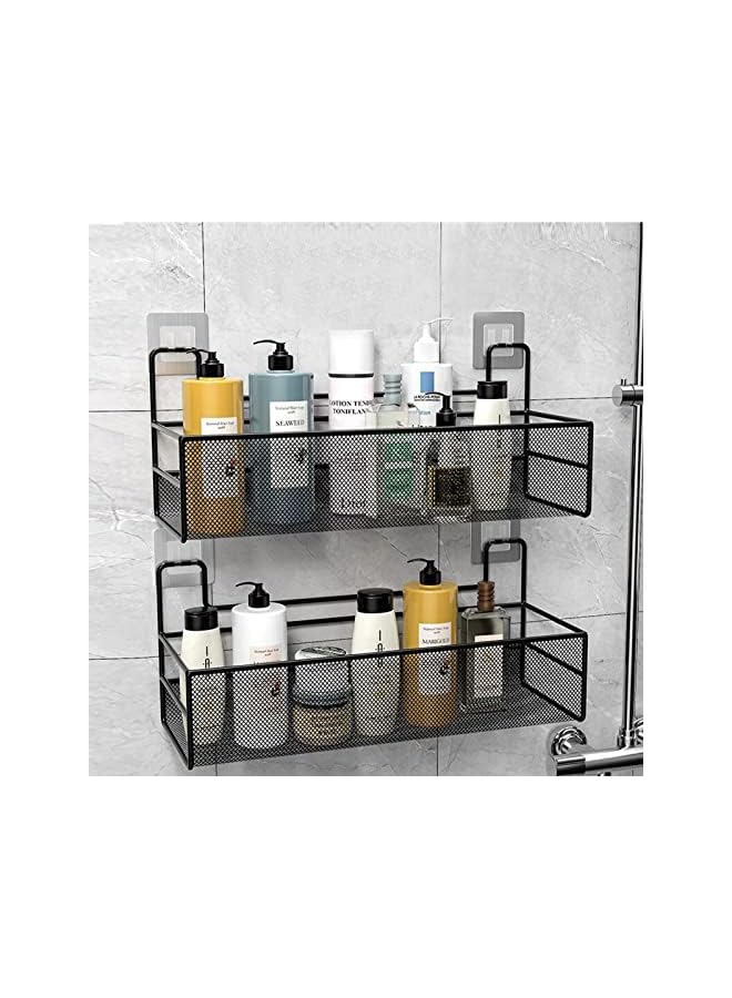 vesus (2 Pack) Hanging Shower Bathroom Shelf Basket Adhesive Wall Mounted Metal Bathroom Organizer Organizer for Bathroom Storage Shower Gel Organizer, Kitchen Shelf Rack, Stainless Steel - Image 2