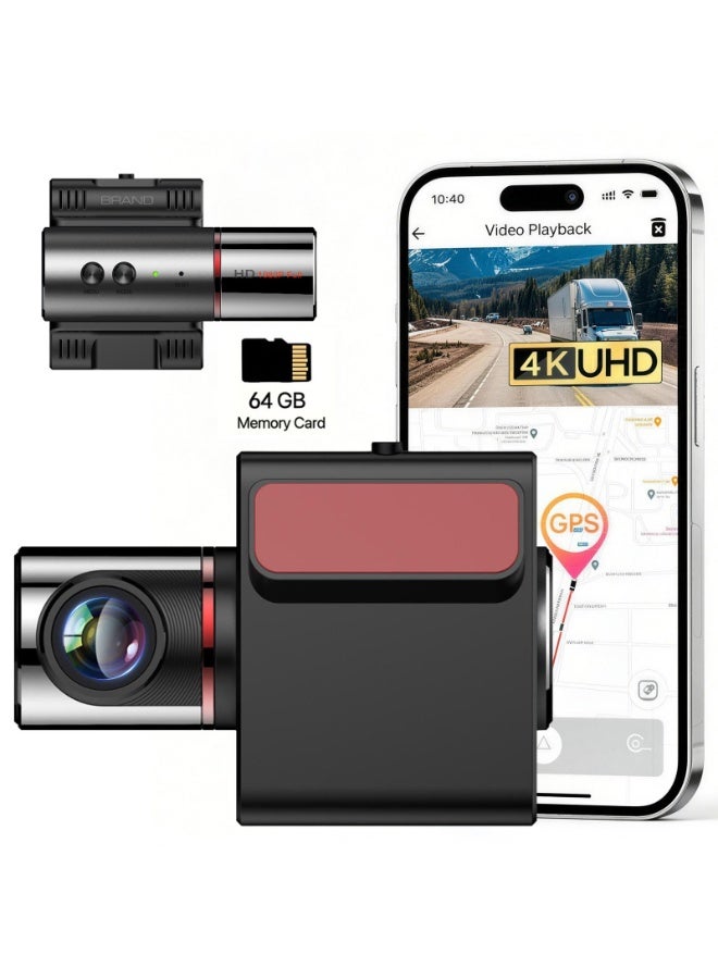 Saivision 4K Triple Dash Cam, 4K Front+1080P Cabin+1080P Rear+GPS, 3 Channel, WiFi Car Camera with 64GB SD Card, 3.16" Screen, G-Sensor, Built-in GPS - Image 1
