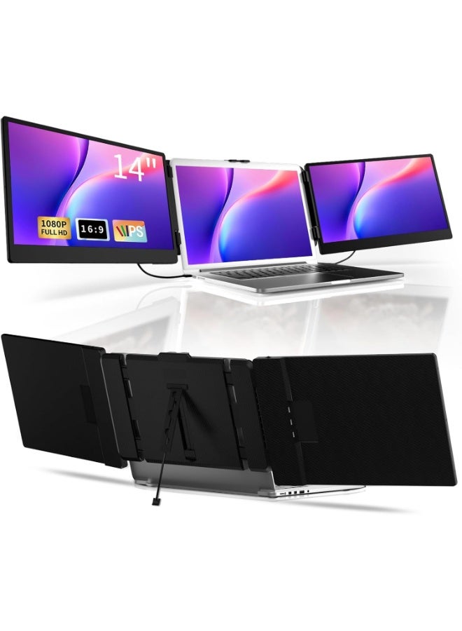 14" Triple Laptop Screen Extender, FHD 1080P Dual Portable Monitors for 13–17" Laptops, Foldable Plug & Play Travel Display for Windows, Mac, PS5, Switch  - Image 1