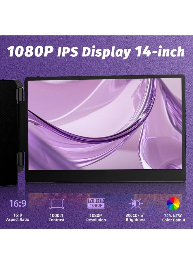 14" Triple Laptop Screen Extender, FHD 1080P Dual Portable Monitors for 13–17" Laptops, Foldable Plug & Play Travel Display for Windows, Mac, PS5, Switch  - Image 2