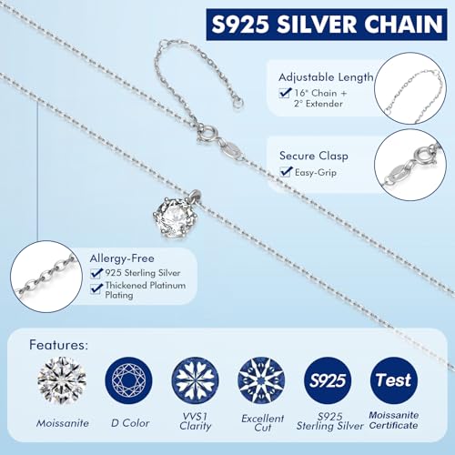 SecreTalk Moissanite Pendant Necklace for Women, 1-5CT 925 Sterling Silver D Color Necklace with Certificate of Authenticity (1CT) - Image 3