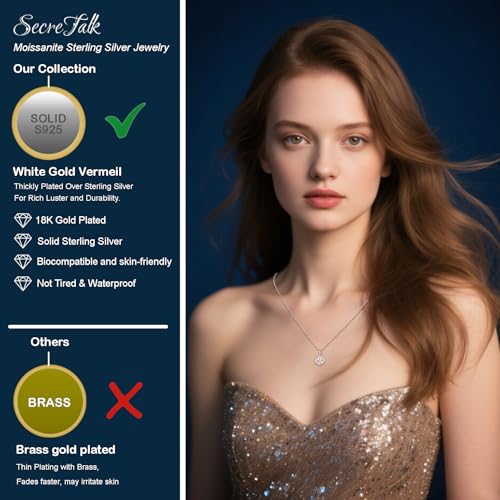 SecreTalk Moissanite Pendant Necklace for Women, 1-5CT 925 Sterling Silver D Color Necklace with Certificate of Authenticity (1CT) - Image 4