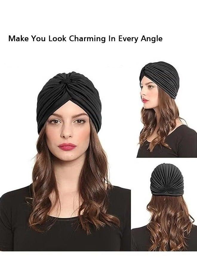 3 Pieces Turbans for Women Soft Turban Head Wrap Pleated Beanie - Image 2