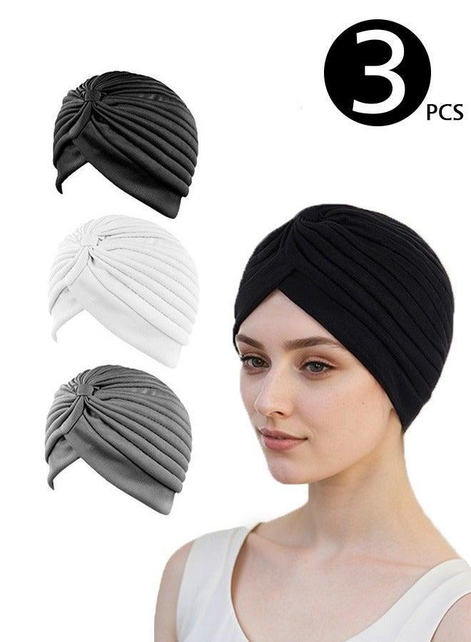 3 Pieces Turbans for Women Soft Turban Head Wrap Pleated Beanie - Image 1