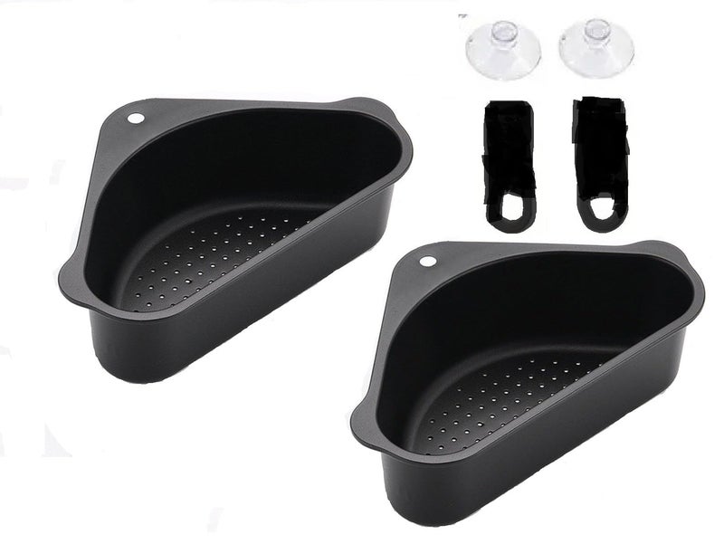 HAKKU Triangular Shape 2 Sink Basket, Corner Kitchen Sink Strainer Basket, Multi-Function Water Storage Tank Drain Rack for Kitchen, Bathroom, Soap Box Organizer (DBLACK, 2) - Image 2