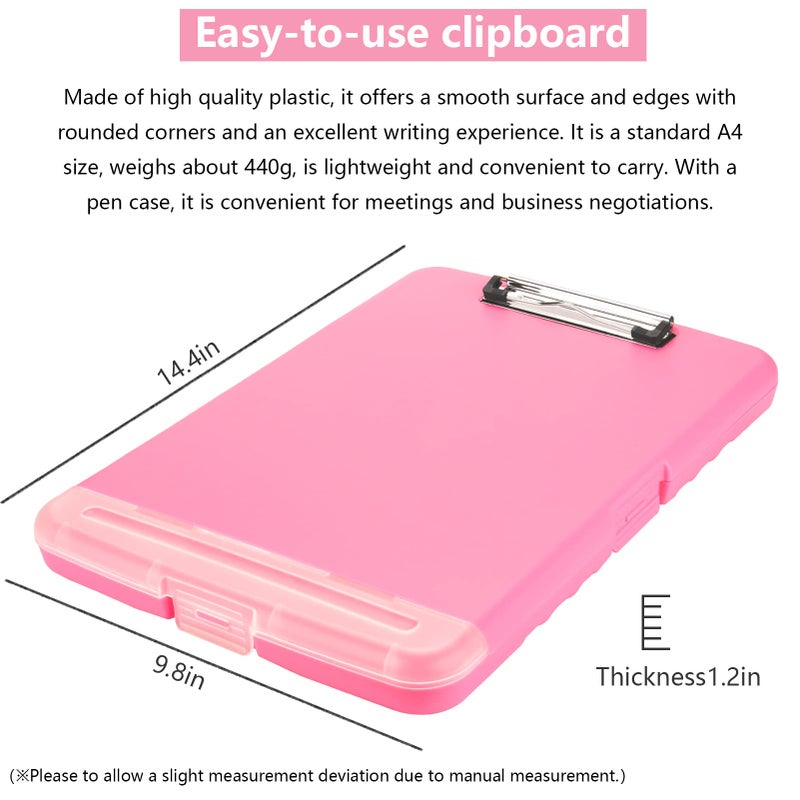 SFLHHDM Clipboard With Storage  Side Open Nursing Clipboard Foldable Storage  Nurse Clipboards With Low Profile Clip  Waterproof Plastic Clipboards For Office Writing Drawing Clip Board (Pink) - Image 4