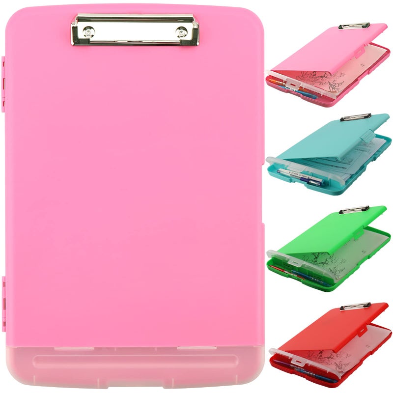 SFLHHDM Clipboard With Storage  Side Open Nursing Clipboard Foldable Storage  Nurse Clipboards With Low Profile Clip  Waterproof Plastic Clipboards For Office Writing Drawing Clip Board (Pink) - Image 1