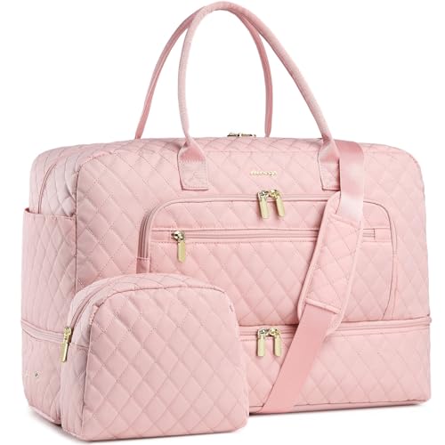 LUOCIP Large Women Travel Duffle Bag - Carry on Overnight Bag Weekend Travel Duffel Tote Bag Yoga Gym Bag with Wet Pocket Toiletry Weekender Overnight Bag for Travel Business Trips Sports Hospital Pink - Image 1